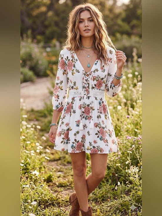 American Rag Dresses & Skirts - American Rag, White Mini Dress with Pink Floral Print, Large